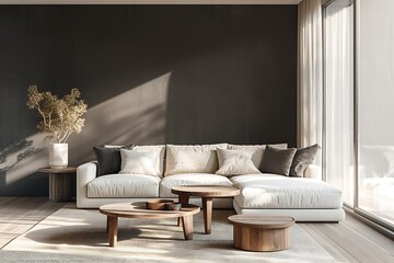 Modern Interior of Stylish Living Room ,Wall Mock Up, Frame , Poster with Beautiful Background, 3d render