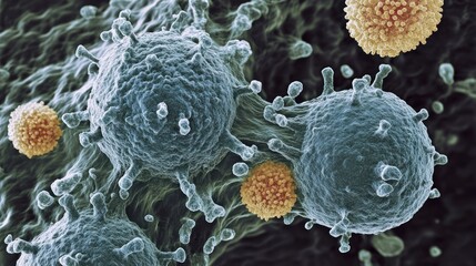Microscopic View of Human Cells and Viruses