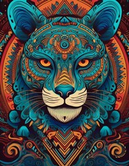 Obraz premium Intricate and colorful illustration of a panther's face, with a tribal design.