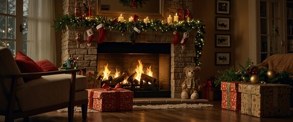 Cozy Christmas Fireplace Scene 