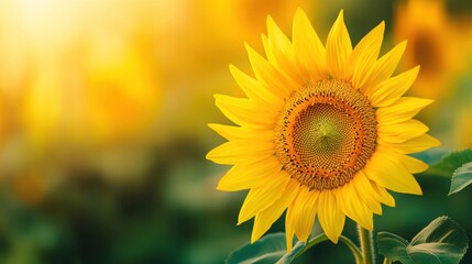 Fototapeta premium Sunflower basking in warm sunlight with a vibrant, golden backdrop, AI