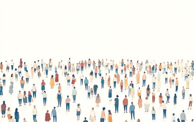 Flat illustration of a community crowd, cartoonish and minimalistic, with diverse individuals on a plain white background for an inclusive concept