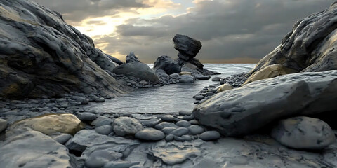 Dramatic Coastal Rockscape at Sunset 