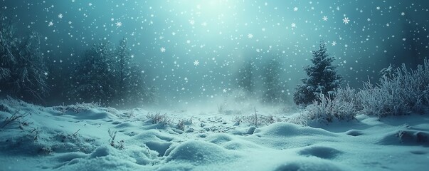 Magical winter background filled with falling snowflakes, fostering a sense of calmness and serenity in the enchanting landscape