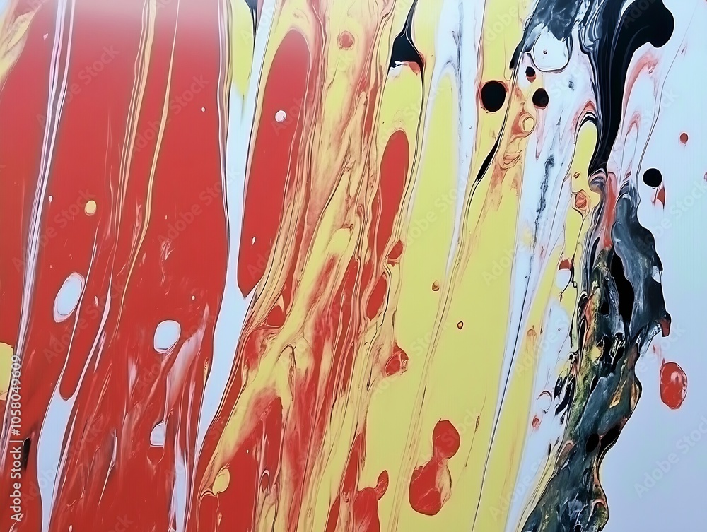 Poster dynamic abstract paint splash in vivid red and yellow hues : generative ai