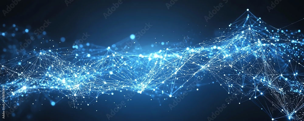 Poster abstract blue background featuring geometric shapes and connecting dots, designed for banners illust