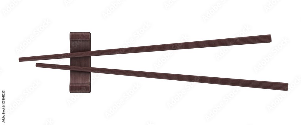 Poster chopsticks with chopstick rest, top view. 3d rendering isolated on transparent background