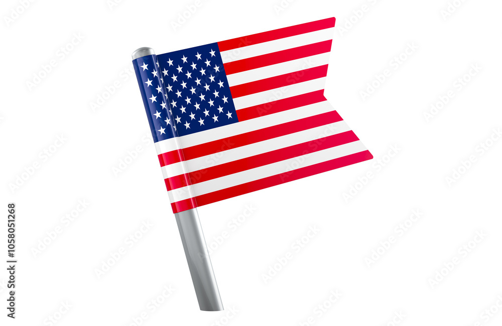 Poster flag push pin with the united states flag, 3d rendering isolated on transparent background