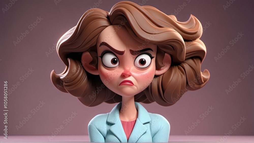 Poster animated character with curly hair displaying an angry expression