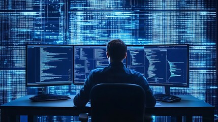 Focused Computer Programmer Analyzing Code in Modern Tech Environment : Generative AI