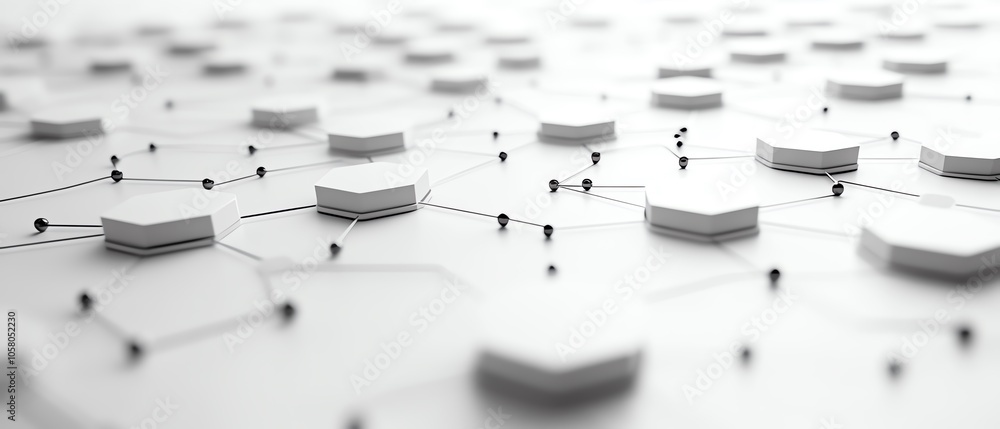 Poster eyecatching abstract design with hexagonal motifs and connecting dots, perfect for technology and me