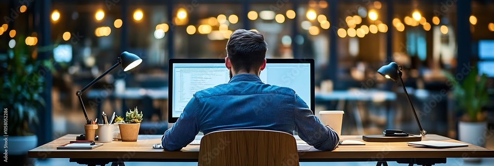 Aufkleber tech professional engaged in nighttime office work session : generative ai