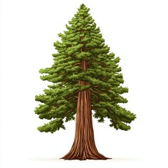 A tall evergreen tree with lush green foliage and a sturdy trunk, isolated on a white background.