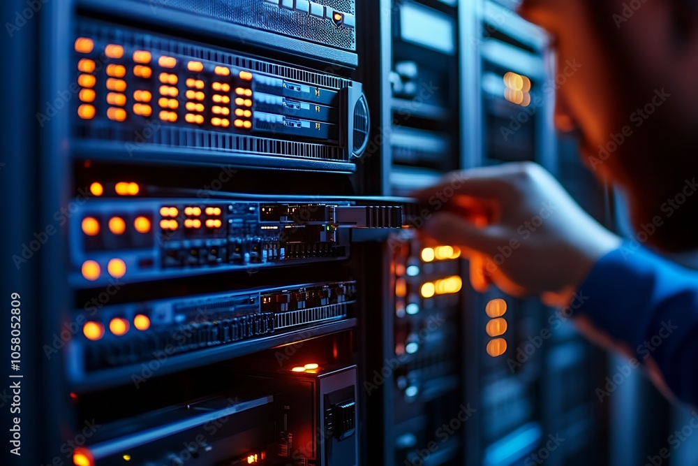 Leinwandbilder hands-on technician working with servers in a modern data center : generative ai