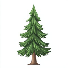 Obraz premium A vibrant green pine tree illustration with detailed foliage on a white isolated background.