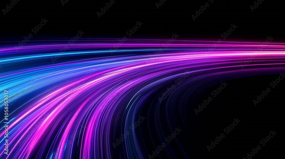 Poster vibrant neon light trails on dark background for futuristic design concepts : generative ai