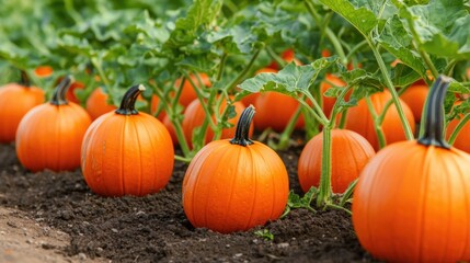 Ripe pumpkins in a sunlit field, perfect for fall harvest themes