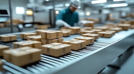 Modern Packaging Conveyor System in Industrial Warehouse Facility : Generative AI