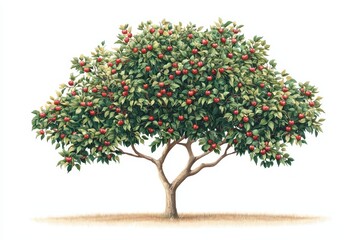 Fototapeta premium Apple tree with vibrant red apples, isolated on a white background.