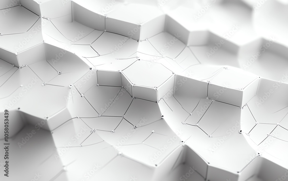 Poster modern abstract background showcasing hexagons and dots interconnected, ideal for scientific or tech