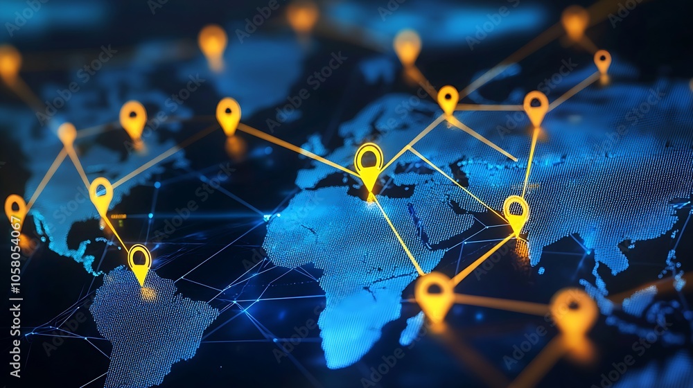 Poster Global Networking Visualization with Map and Connected Pinpoints : Generative AI