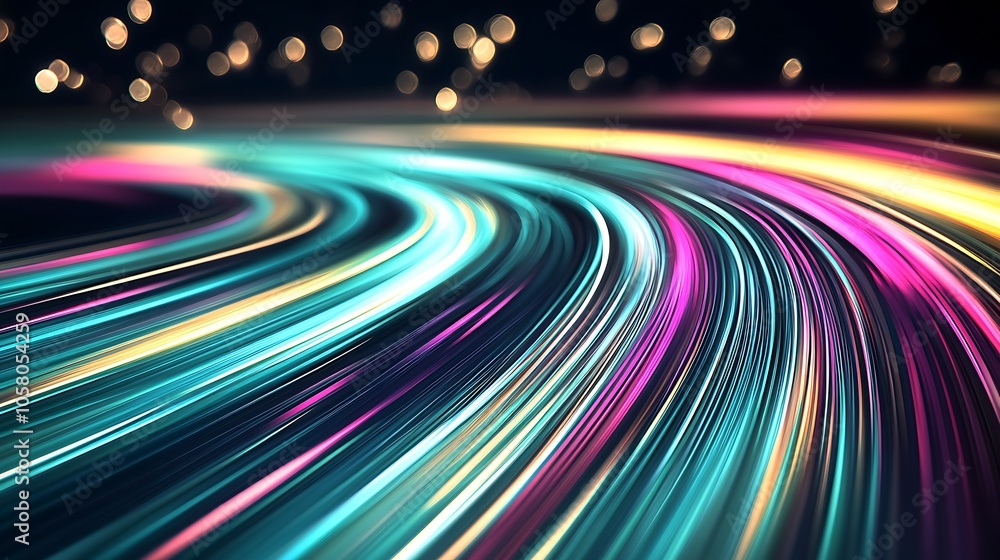 Aufkleber Dynamic and Luminous Neon Light Trails Creating Futuristic Visual Effect : Generative AI