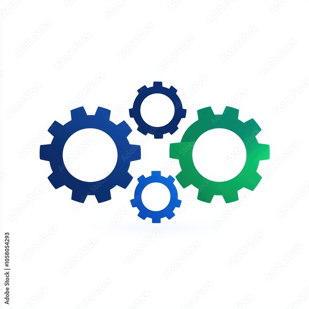 Poster colorful gears on a white background representing mechanics and teamwork in technology.