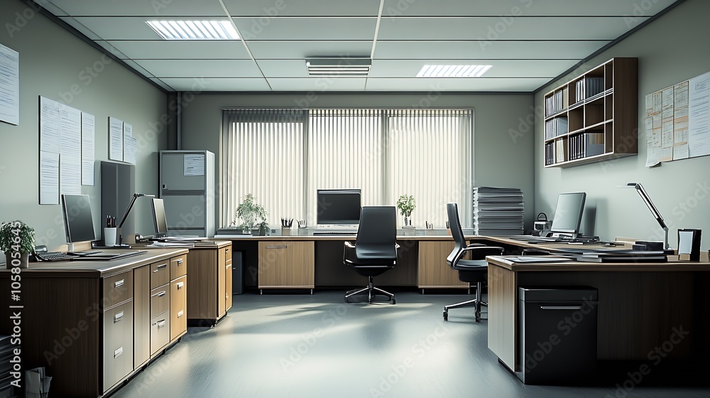 Aufkleber bright open office area with modern furniture and computers photo : generative ai