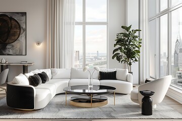 Modern Interior of Stylish Living Room ,Wall Mock Up, Frame , Poster with Beautiful Background, 3d render