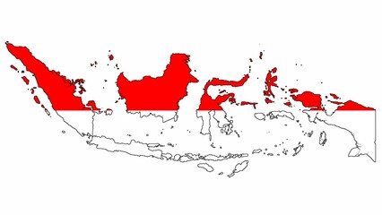 map of the territory of the country of Indonesia with the texture of the Indonesian flag on a white background