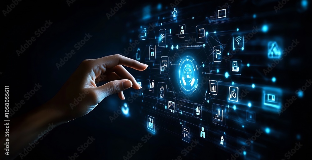 Leinwandbilder Interactive futuristic interface representing digital communication : Generative AI
