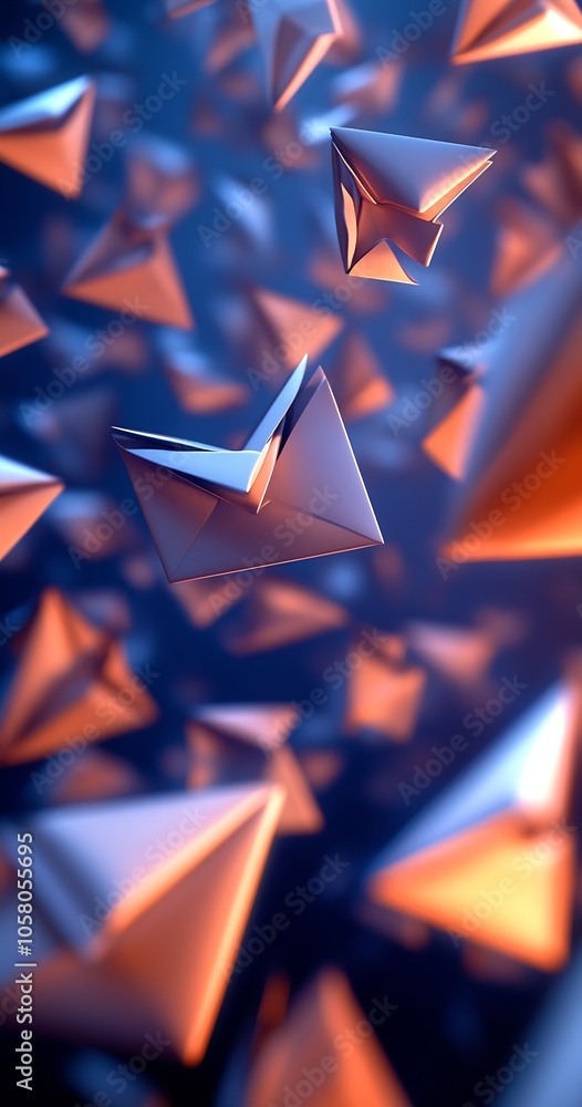 Poster Imaginative Display of Envelopes in Ethereal Blue and Orange Hues in Motion : Generative AI