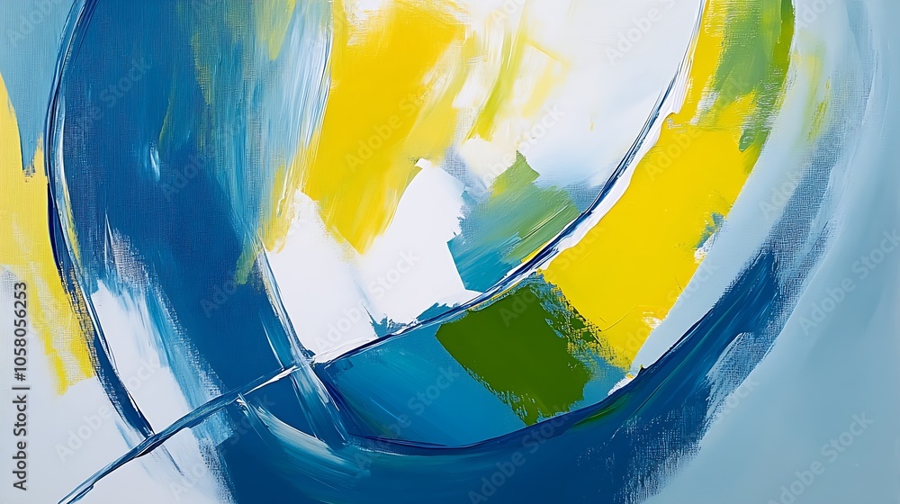 Poster Blue and Yellow Abstract Canvas Art with Fluid Movement and Creative Brush Strokes : Generative AI