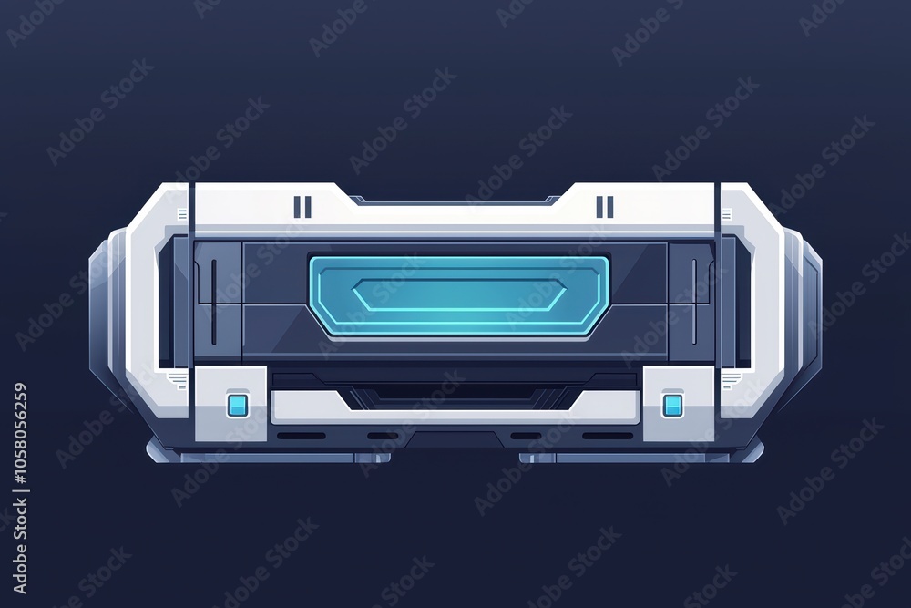 Poster futuristic tech container design with a glowing panel on a dark background, ideal for digital projec