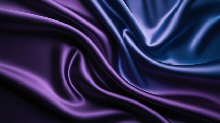 Fototapeta premium Luxurious silk fabric gracefully drapes, showcasing rich shades of purple and blue. The interplay of light on the smooth surface highlights its soft texture and elegant folds