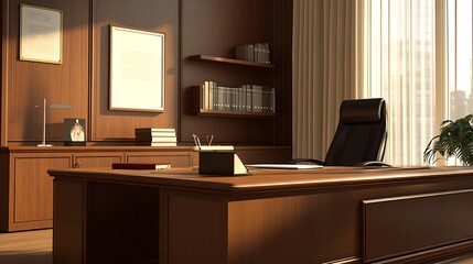 Stylish Office Interior with Dark Wood Furniture and Modern Design Elements : Generative AI