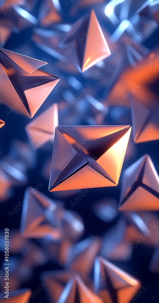 Poster Surreal Artistic Vision of Orange and Blue Envelopes Floating in Air : Generative AI