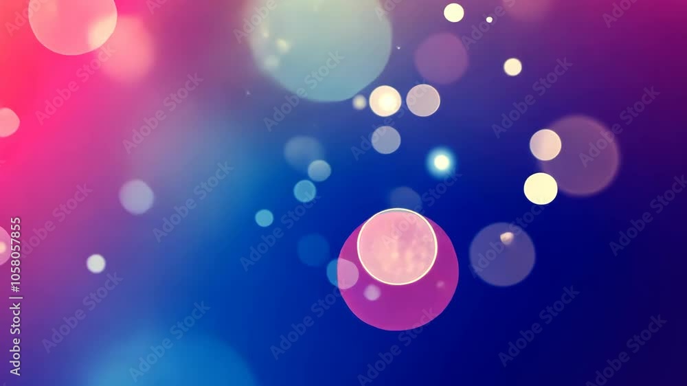 Poster abstract circles of light float in a blue and pink gradient background