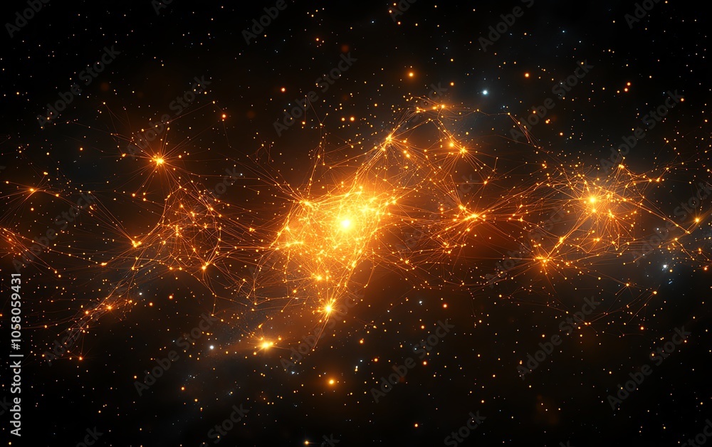 Poster abstract design showcasing a network of glowing connections on a dark background, symbolizing the po