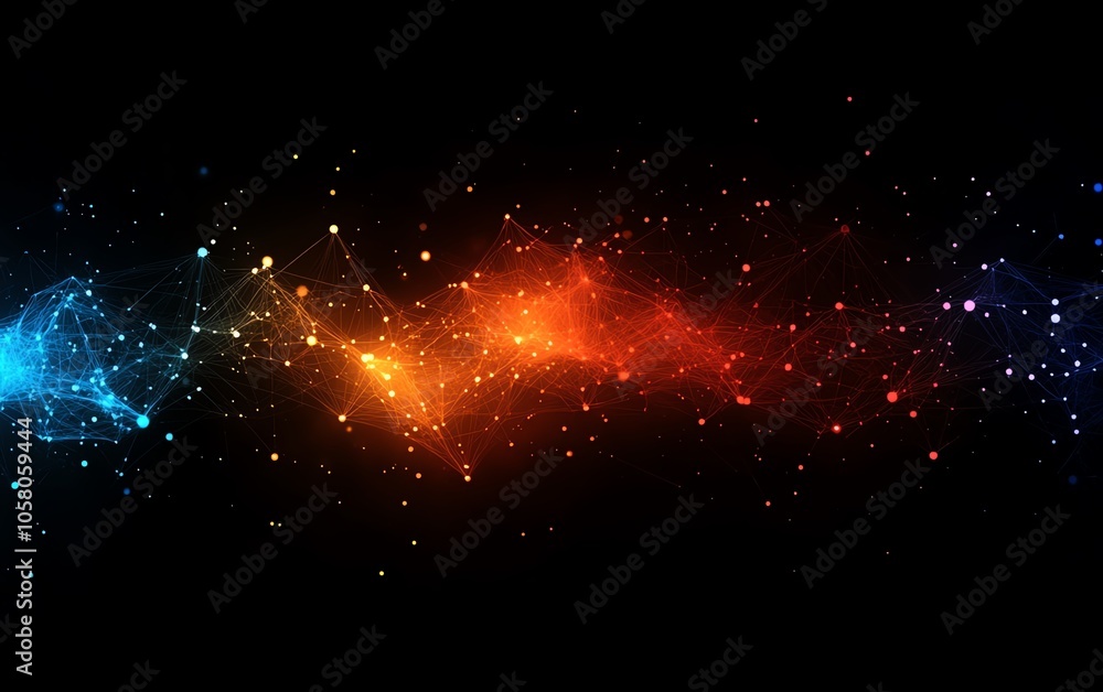 Poster abstract design showcasing a network of glowing connections on a dark background, symbolizing the po