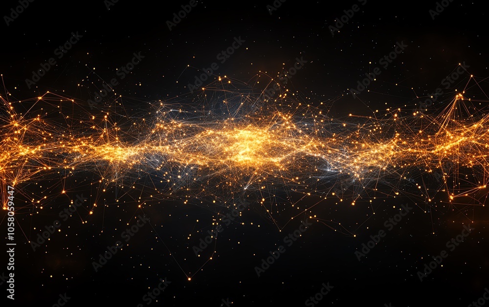 Poster abstract design showcasing a network of glowing connections on a dark background, symbolizing the po