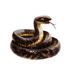 Fototapeta premium Coiled snake with striking scales, white isolate background