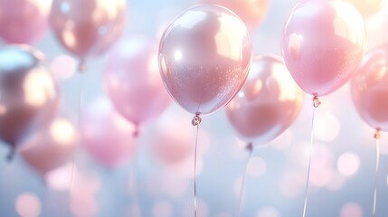 Group of shiny balloons floating gently against a soft gradient, with ample room for text overlay. shiny balloons, party celebration