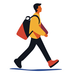 Fototapeta premium Person walking with a backpack in a stylized illustration.