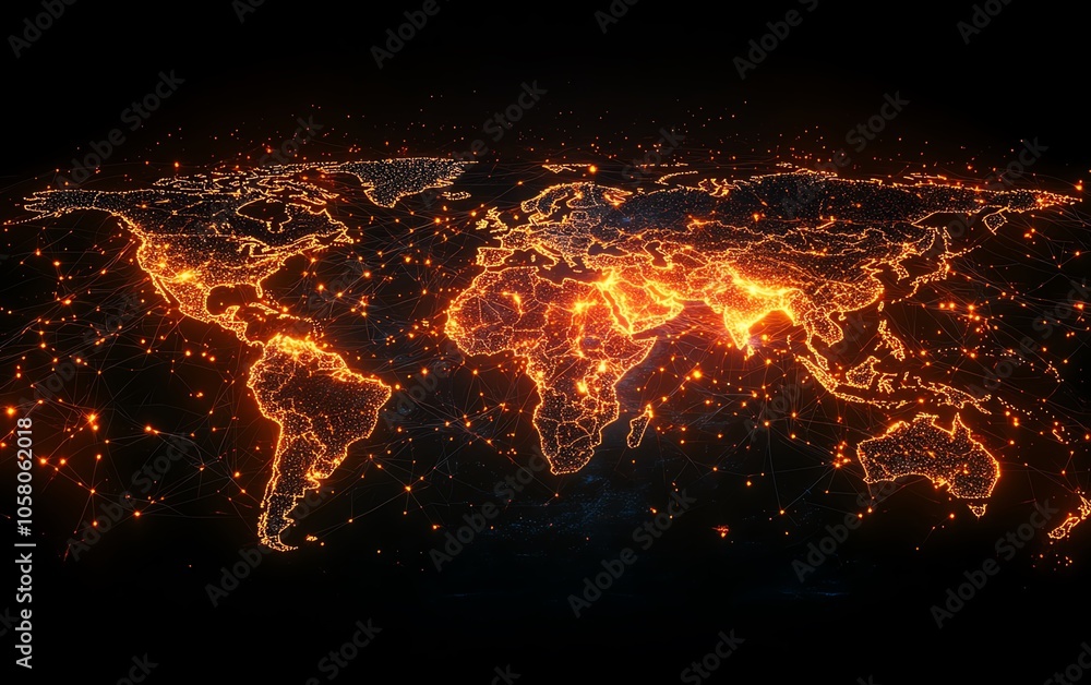 Aufkleber Visual representation of a global network connection with an intricate web of links and nodes, symbolizing seamless communication across the internet