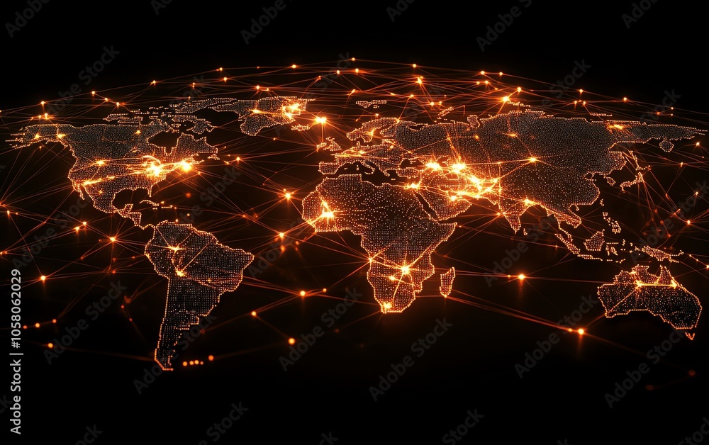 Fototapete Visual representation of a global network connection with an intricate web of links and nodes, symbolizing seamless communication across the internet