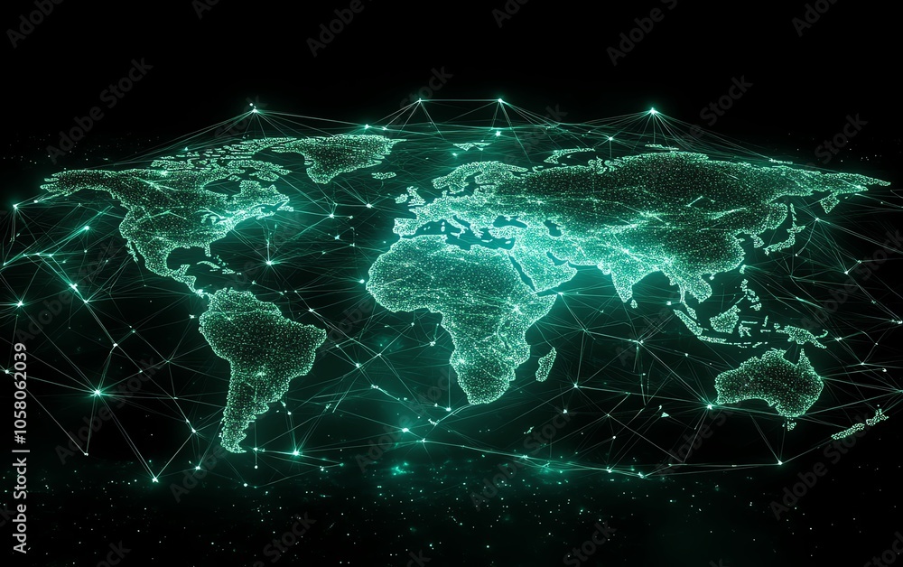 Aufkleber Visual representation of a global network connection with an intricate web of links and nodes, symbolizing seamless communication across the internet