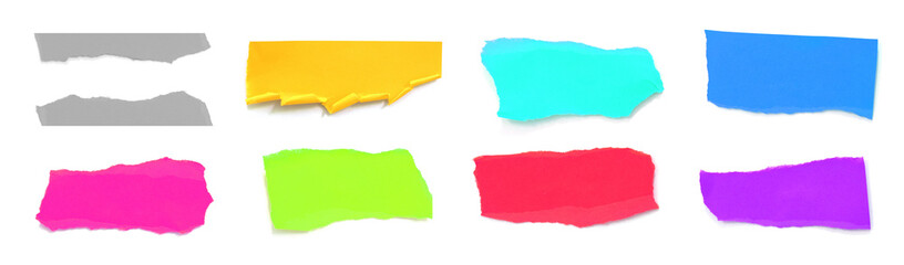 Set of ripped paper on white background.