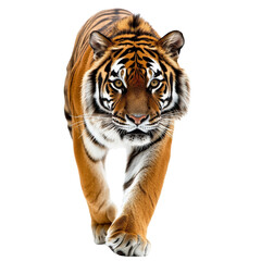 Fototapeta premium Tiger walking gracefully, white isolate background