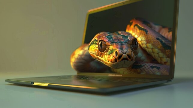  Python programming language symbol represented by snake emerging from laptop screen